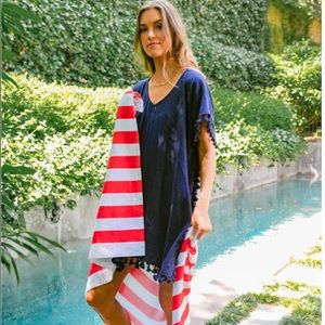 Pomander Place Tuckernuck Katie Caftan Swim Cover Up Navy Blue M/L